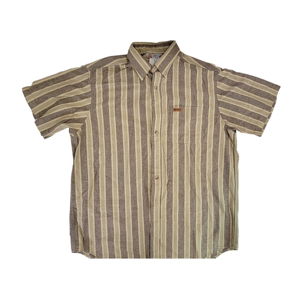Carhartt Men's Striped Short Sleeve Button Up Shirt‎ Brown